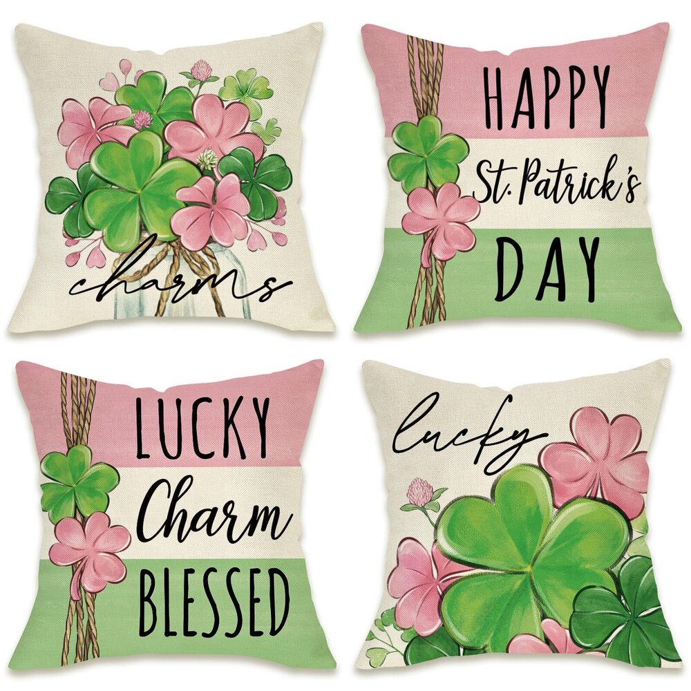 7154 Happy St. Patrick's Day Decorative Throw Pillow Covers 16 x 16 Set of